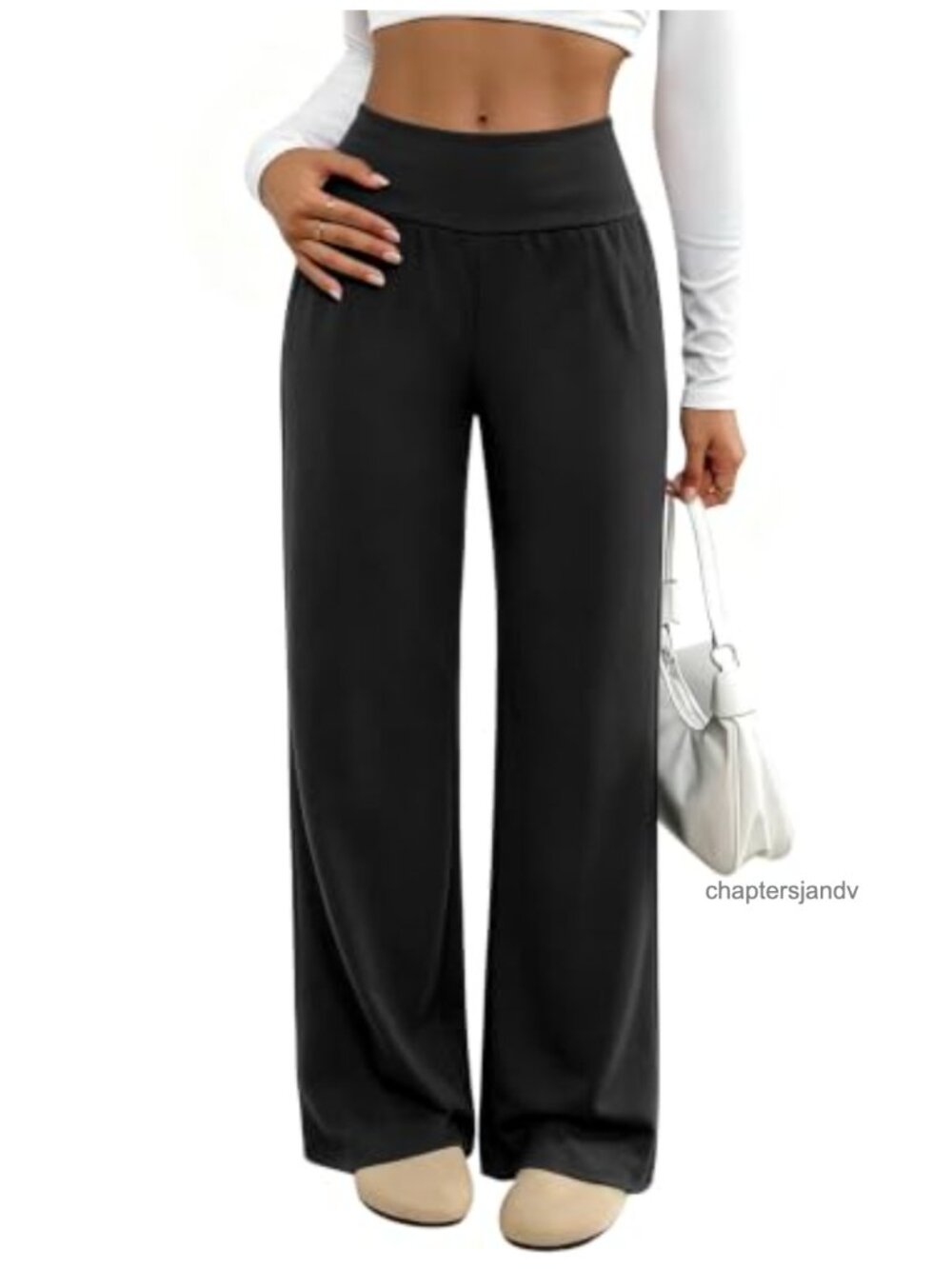 Wide Leg Pants with Pockets High Waisted Stretch Pull On